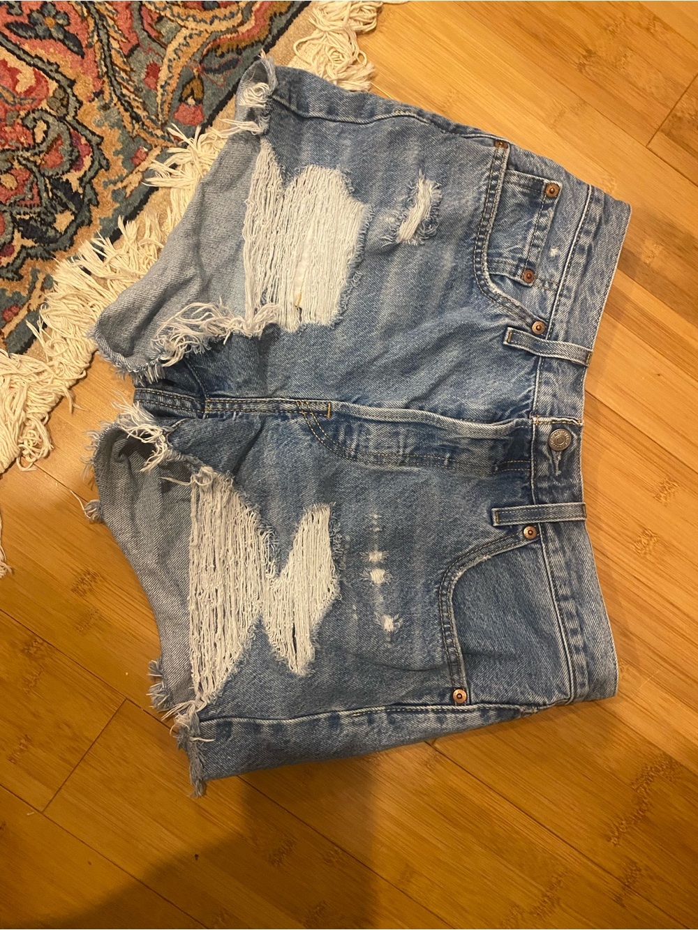 Levi's Distressed Light Blue Denim Jean Shorts